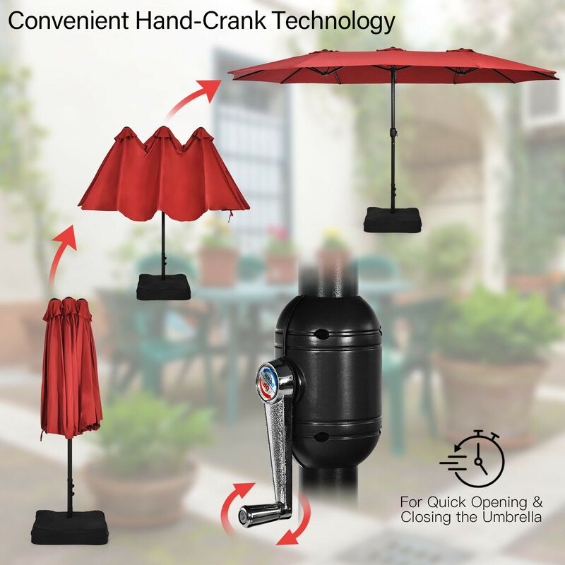 Double-Sided Patio Umbrella with Crank Handle and Base image number 6