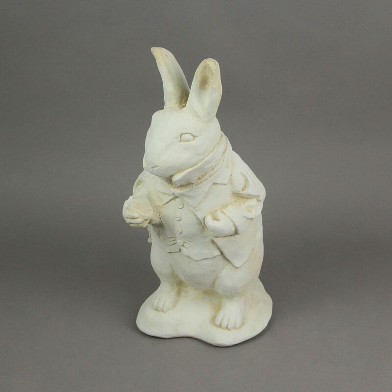 Alice In Wonderland White Rabbit Antiqued White Finish Solid Cement Statue 14 In image number 3
