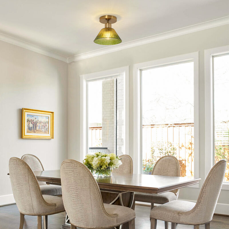 7.5" Vintage Green Glass Semi Flush Mount Ceiling Light