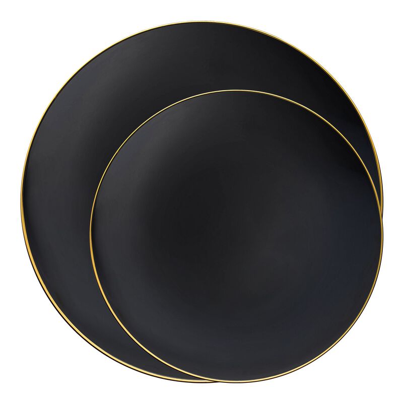 Black with Gold Rim Organic Round Plastic Dinnerware Value Set (40 Sets) image number 0