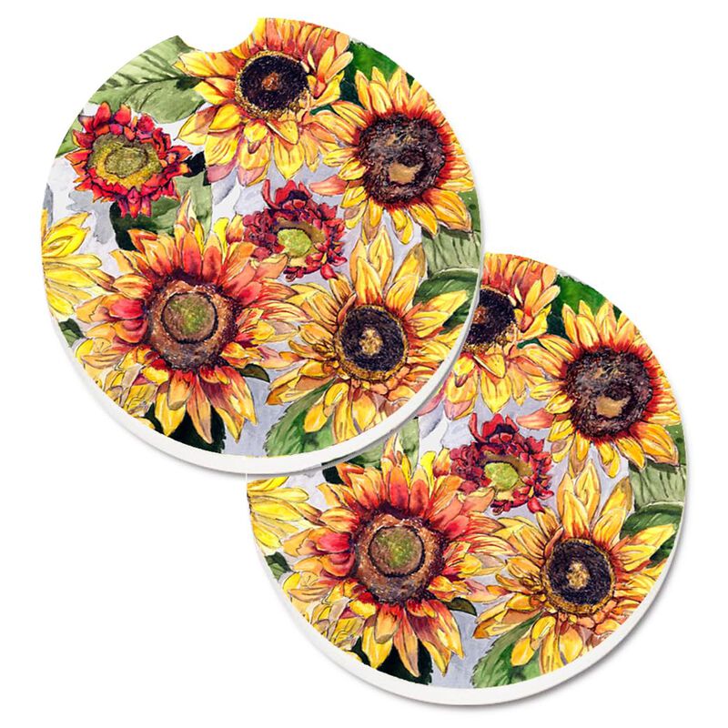 Caroline's Treasures Sunflowers Set of 2 Cup Holder Car Coasters 8766CARC, 2.56, Multicolor
