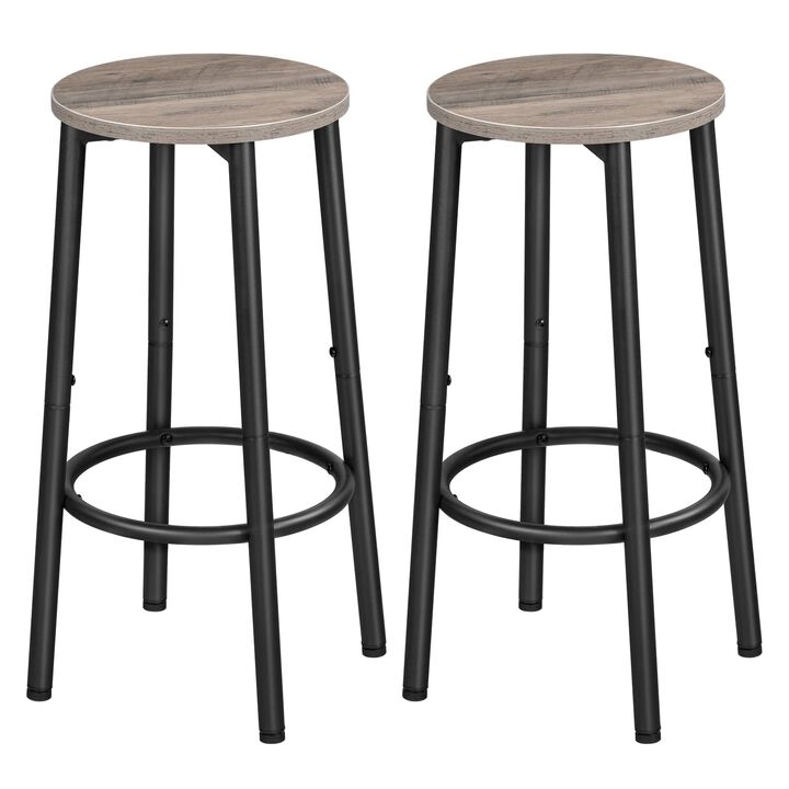 2-Piece Round Bar Stool Set with Footrest, Modern Counter Seating-Greige