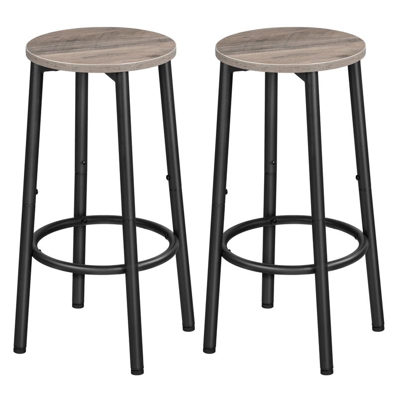 2-Piece Round Bar Stool Set with Footrest, Modern Counter Seating-Greige image number 0