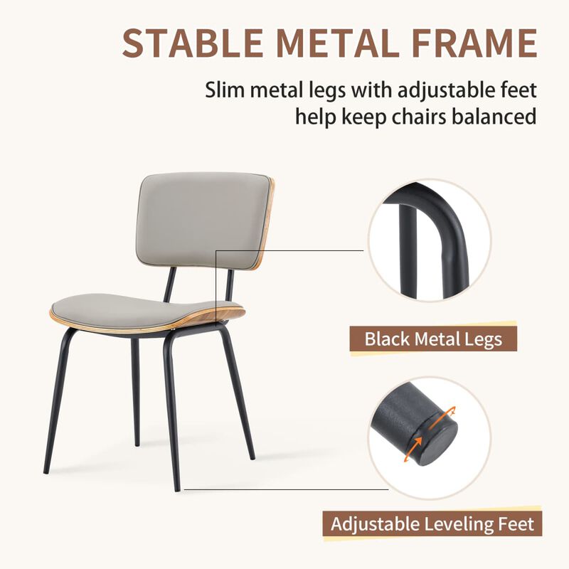 Set of 4 Dining Chairs PU Leather Dining Chairs with open back walnut veneer back Dining Chairs with metal legs leveling feet image number 5