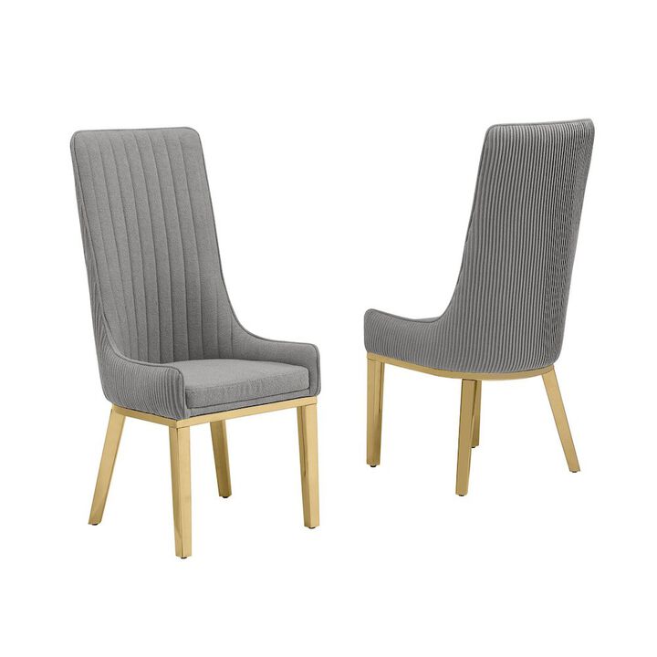 Best Quality Furniture Dark Gray, Teddy Fabric, Pleated Back Side Chair With Gold Base, Set Of Two