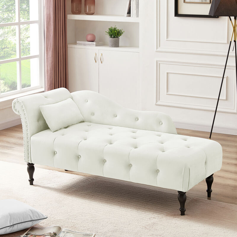 Merax Velvet Chaise Lounge Buttons Tufted Nailhead Trimmed Solid Wood Legs image number 2