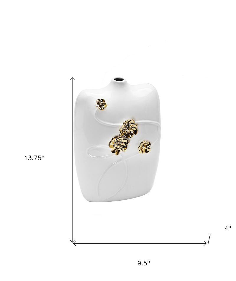 HomeRoots 14" White Floral Ceramic Table Vase With Sculptural Details image number 3