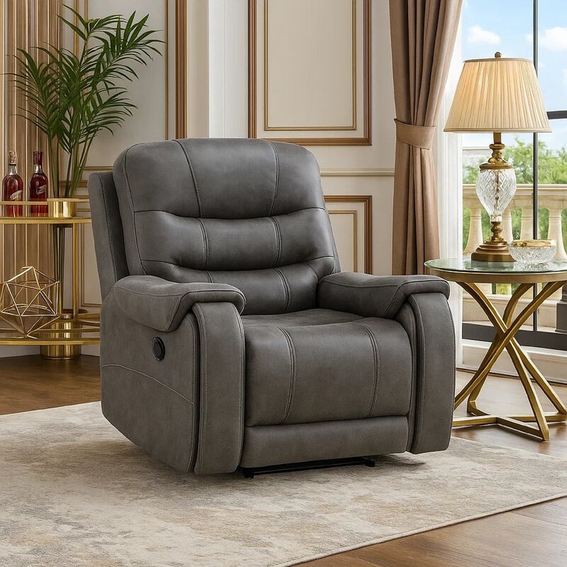 Oby Manual Reclining Chair, Panel Stitched Back, Dark Gray Microfiber image number 6