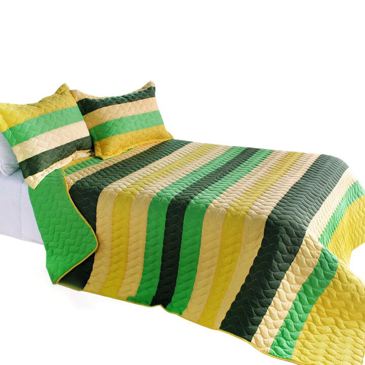 3 Piece Vermicelli Quilted Striped Quilt Set World Style for Bedroom Decor