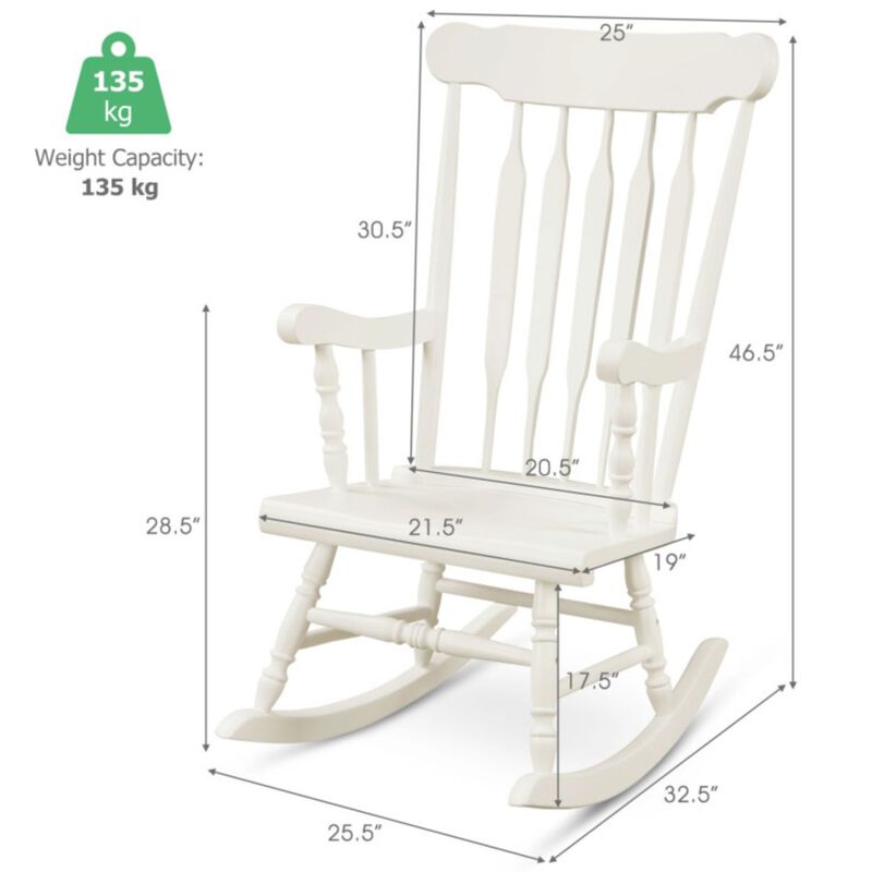 Rocking Chair with Solid Wooden Frame for Garden and Patio-White