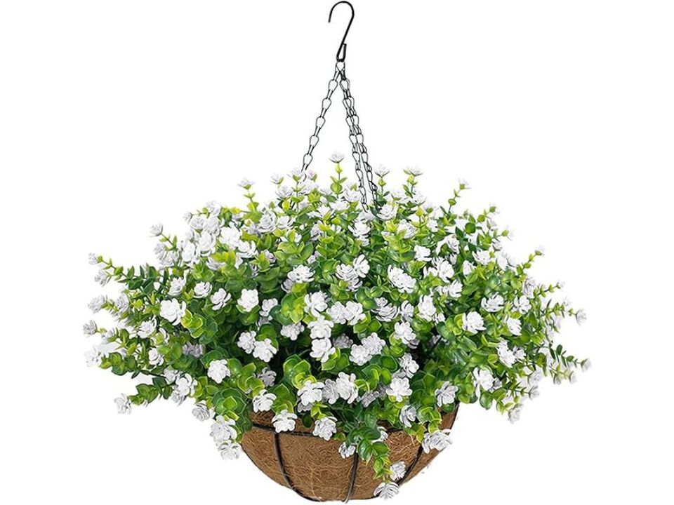 White Artificial Hanging Flowers UV Resistant Outdoor Garden Porch Decor