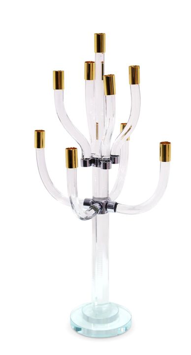 HomeRoots 23" Clear Gold And Silver Crystal Tabletop Candelabra Candle Holder