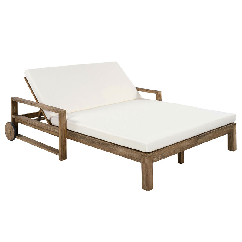 Merax Outdoor Solid Acacia Wood Adjustable Daybed with Movable Wheels & Detachable Weatherproof Cushions image number 0
