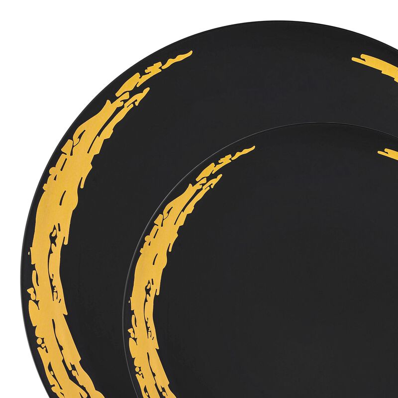 Black with Gold Moonlight Round Plastic Dinnerware Value Set (40 Sets) image number 9
