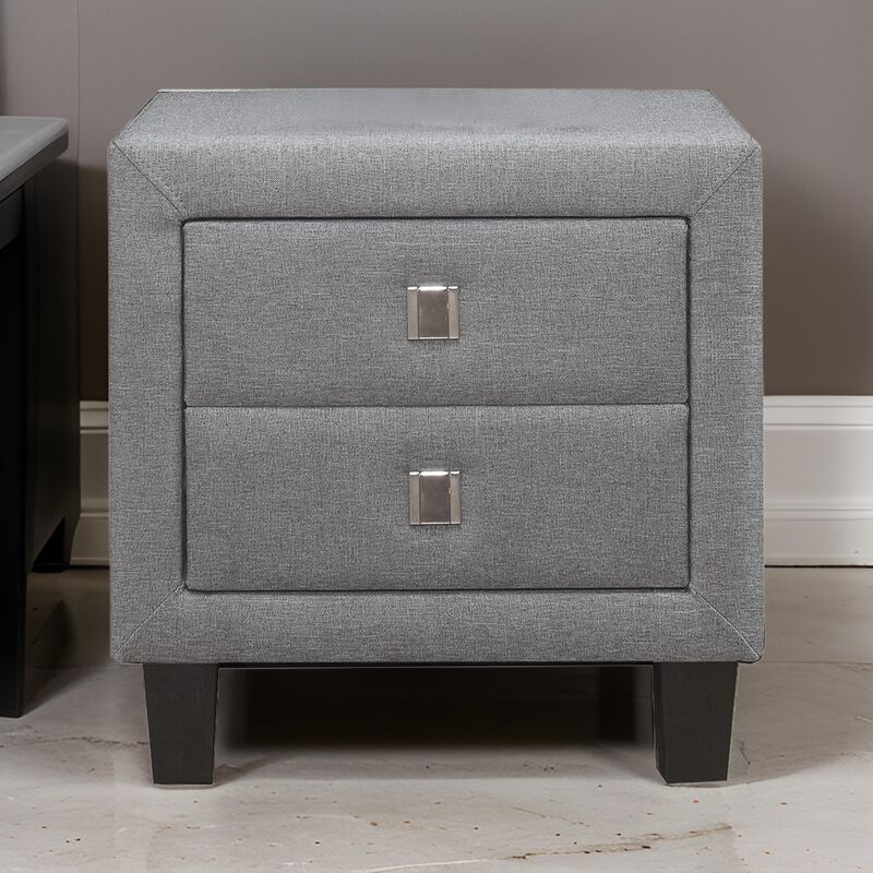 Nightstand with Single Drawer and Fabric Wrapping, Gray - Benzara