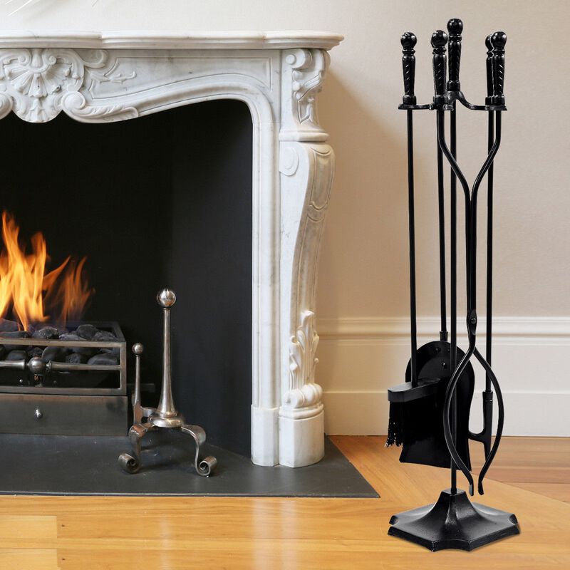 31 inch 5 Pieces Metal Fireplace Tool Set with Stand image number 1
