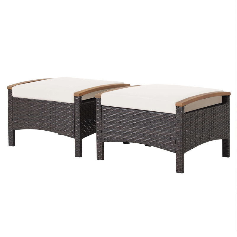 Set of 2 Fade-Resistant Wicker Patio Ottoman