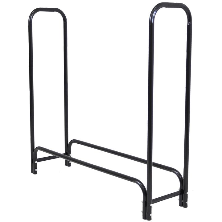 Metal Firewood Storage Rack Log Holder with Protective Cover for All-Weather Use