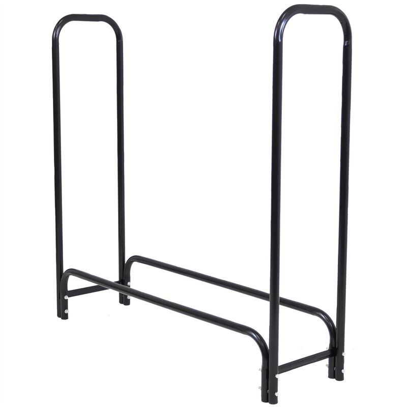 Metal Firewood Storage Rack Log Holder with Protective Cover for All-Weather Use