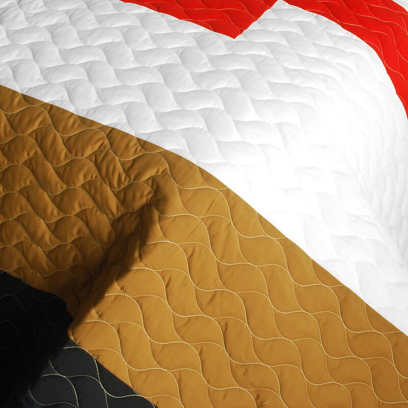 Queen Size Bedding Set 3 Piece Patchwork Striped Quilt with Vermicelli Stitching-yellow image number 4