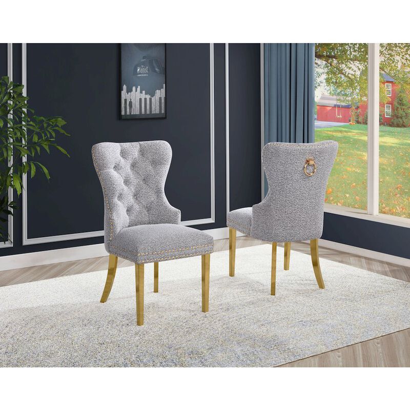 Best Quality Furniture Rich Gray Boucle Fabric And Silver Base Side Chairs (Set Of 2)