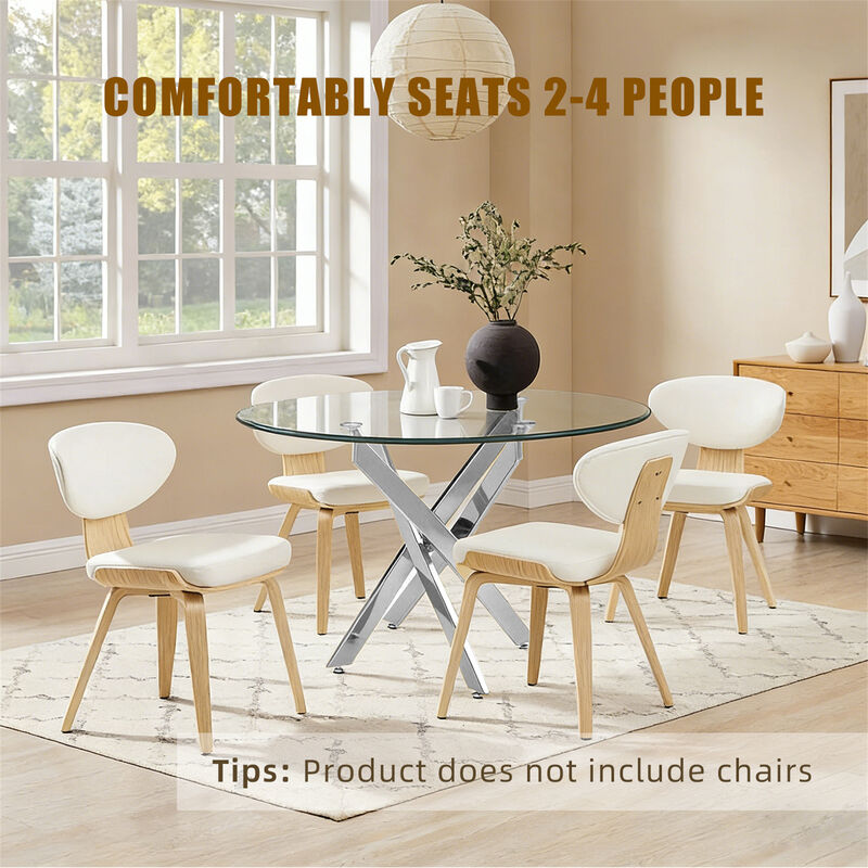 35.43 inches Modern Round Glass Table with Silver Frame image number 5
