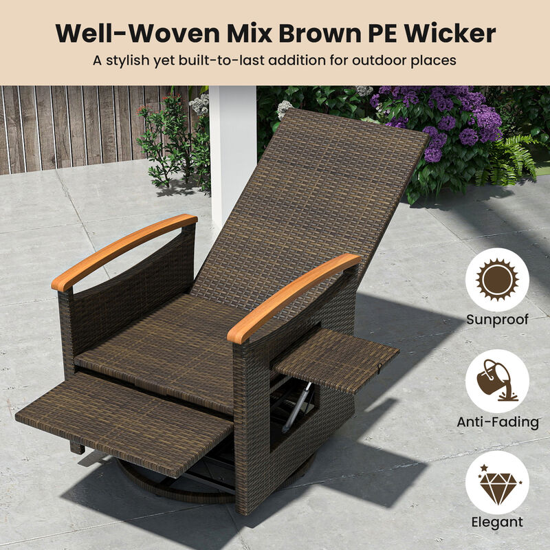 Outdoor Rattan Swivel Recliner Chair Set of 2 with Adjustable Backrest and Footrest image number 6