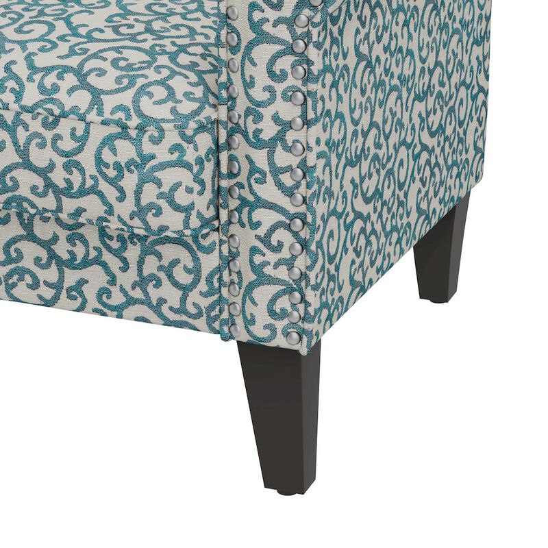 HL Home Furnishings Jean Rolled Armchairs with Nailheads in Blue Curly Vine