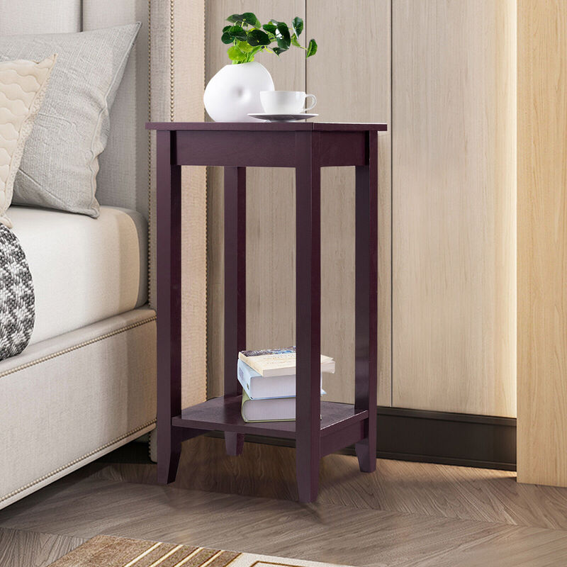 2-Tier Nightstand End Side Wooden Legs Table for Bedroom image number 2