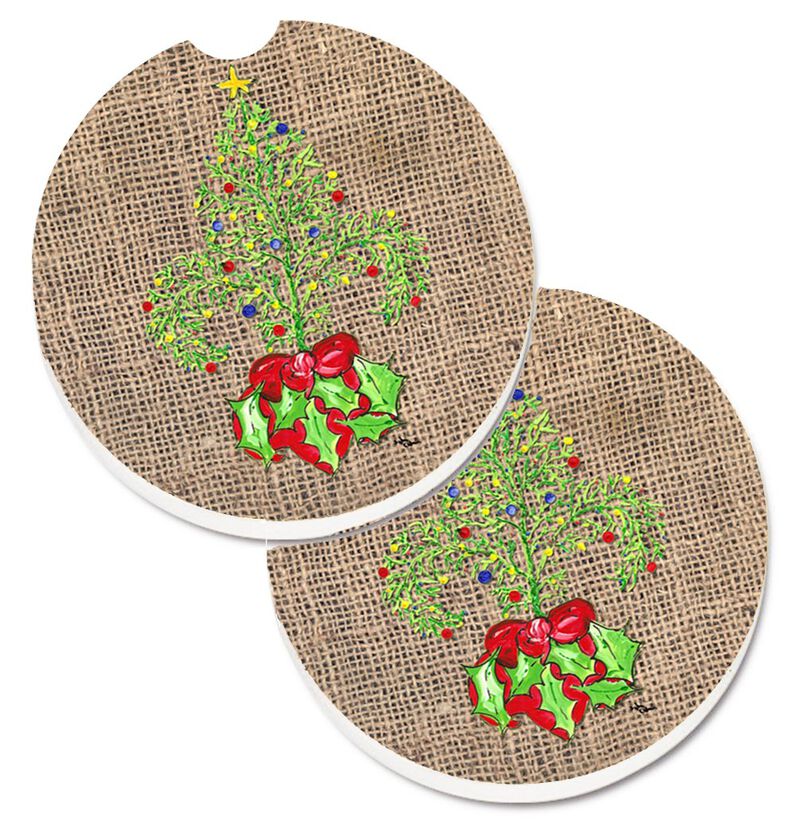 Caroline's Treasures Christmas Tree Fleur De Lis Set of 2 Cup Holder Car Coasters 8745CARC, 2.56, Multicolor