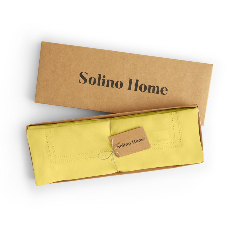 Solino Home Linen Double Hemstitch 100% Linen Placemats &ndash; Set of 4, 14 x 19 in, Machine Washable, Holiday and Everyday Dining