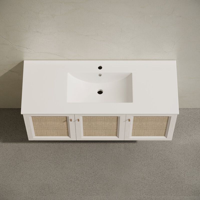 48" Wall-Mounted Bathroom Vanity in White Oak with Single Faucet Hole Vanity Top image number 4