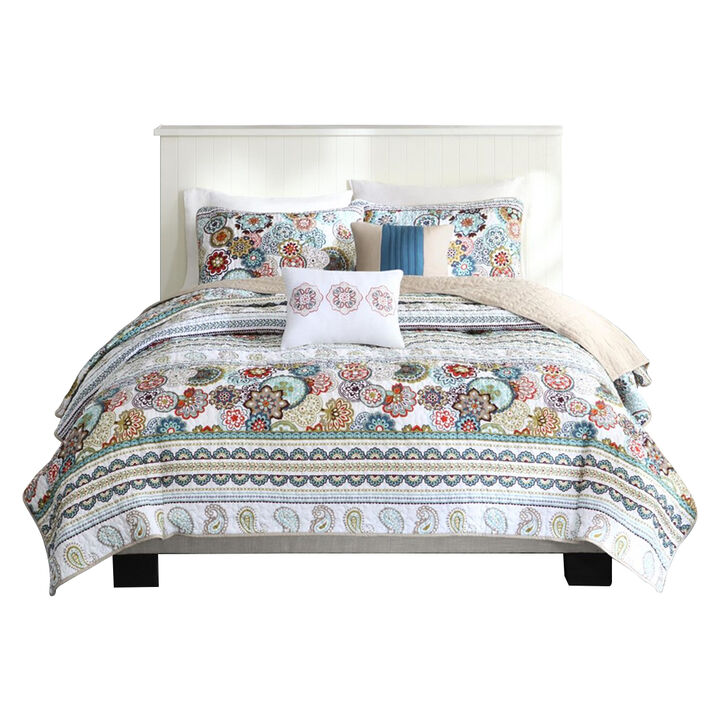 Gracie Mills Eranthe Colorful Paisley Reversible Quilt Set with Decorative Pillows