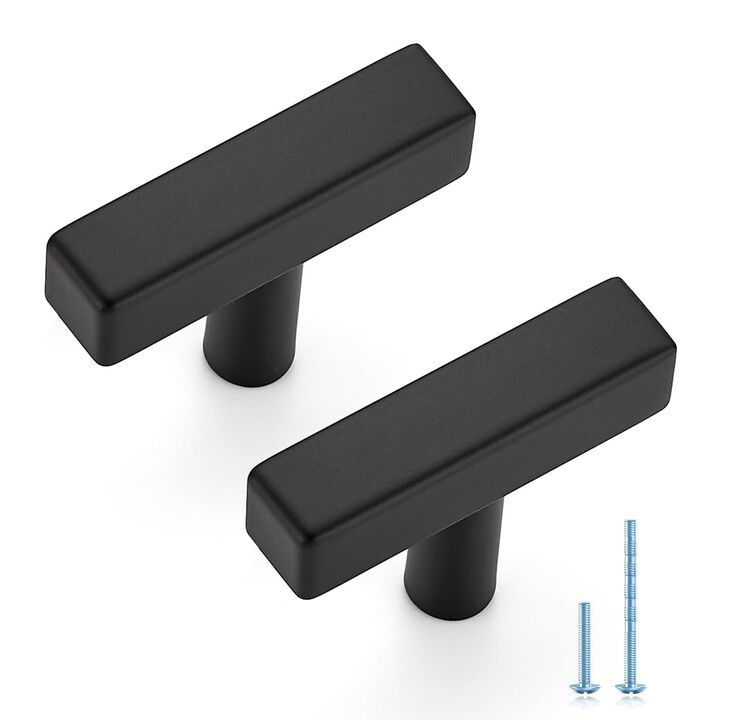 JOY DECOR 45 Pack Single Hole Matte Black Square Cabinet Handles Stainless Steel Cabinet Hardware Pulls for Kitchen and Drawers