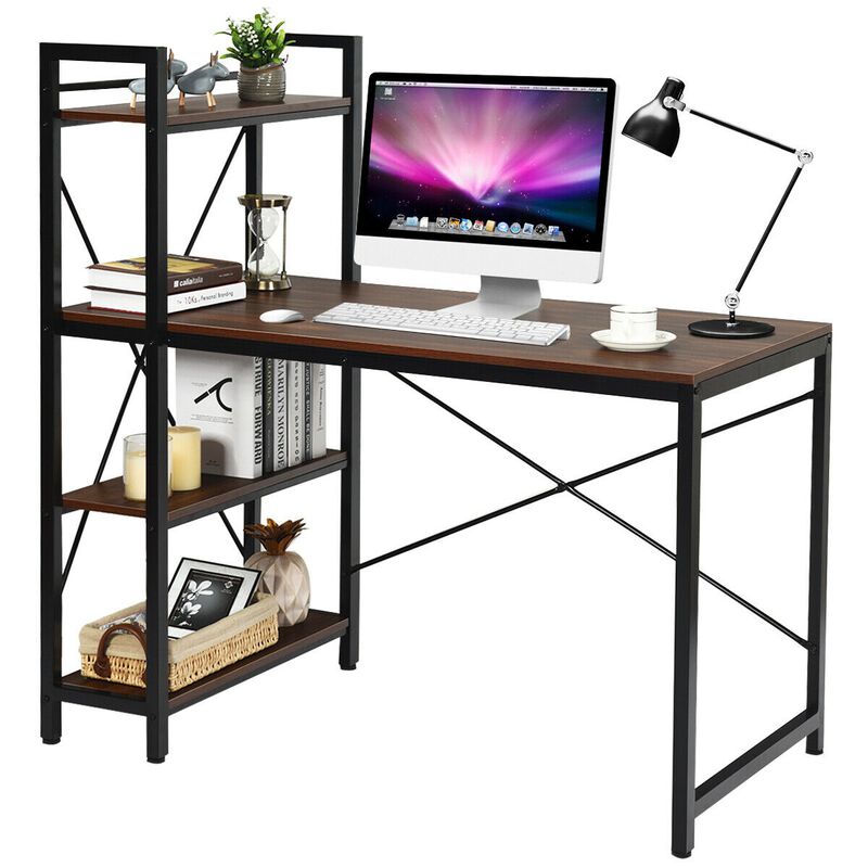 Writing Study Computer Desk with 4-Tier Shelves