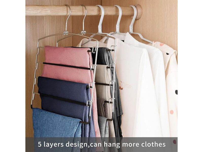 3-Pack Pants Hangers | Stainless Steel Non-Slip Space Saving Closet Organizer image number 2
