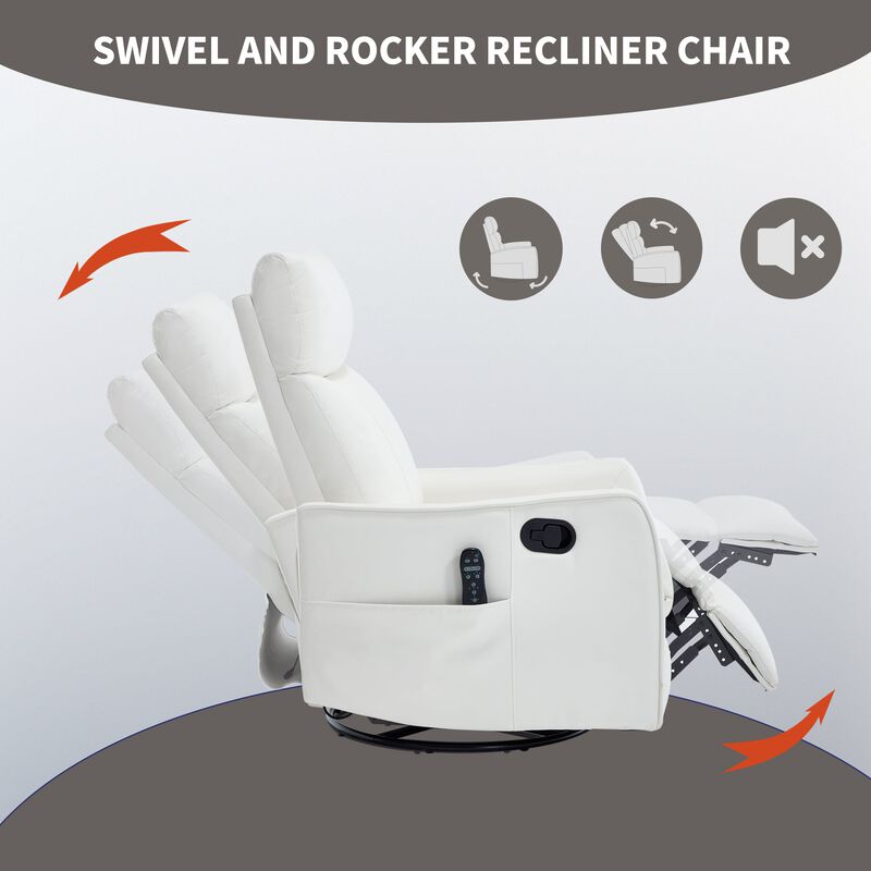Faux Leather Manual Recliner Chair with Heat and Massage, Living Room Rocker and Swivel Chair image number 5