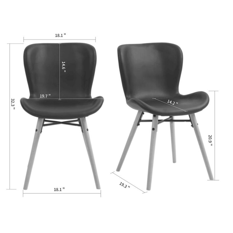 Glamour Home Set of 2 Banks Black Faux Leather Dining Chair with Wood Legs