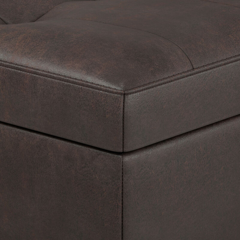 Shay Mid Century Rectangular Storage Ottoman in Distressed Chestnut Brown Faux Leather