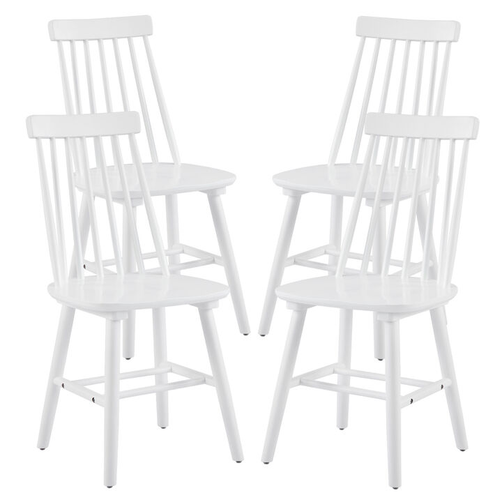 HomeRoots Set of Four White Solid Wood Windsor Back Dining Side Chairs