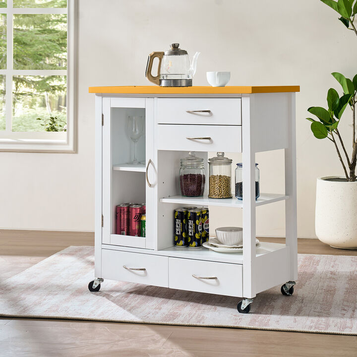 ELEMENT ACE Versatile Rolling Kitchen Island Cart with Drawers and Glass Door Cabinet