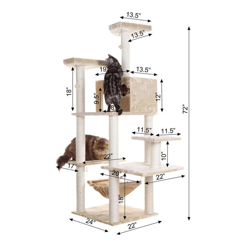 Armarkat 72 Beige Real Wood Cat Tree With Spacious Condo, Sratching Post