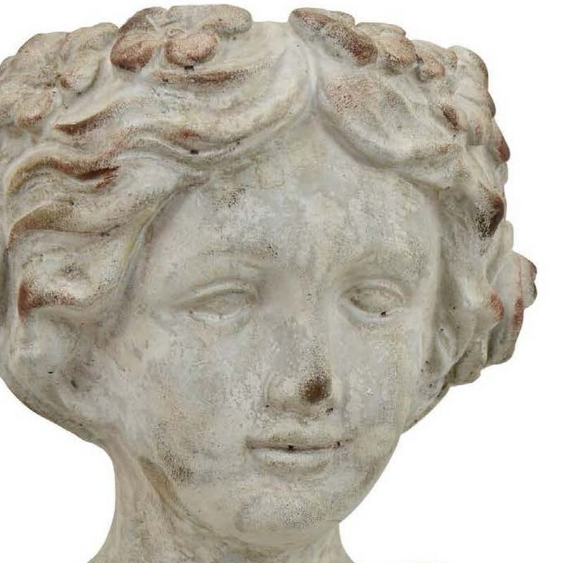Accent Planter, Italian Style Female Bust Sculpture Ivory Terracotta - Benzara