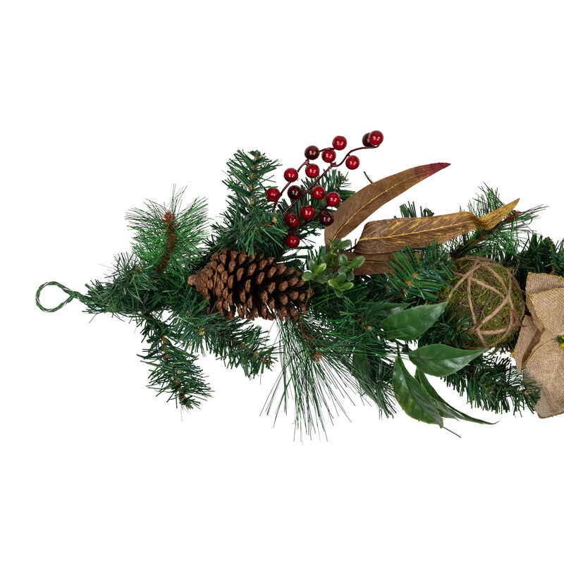 6' x 10" Mixed Pine with Poinsettias and Berries Christmas Garland  Unlit image number 2