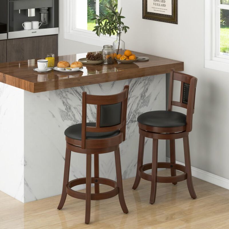Hivvago 25.5 Inch/30.5 Inch Upholstered Bar Stools Set of 2 with Curved Backrest and Footrest