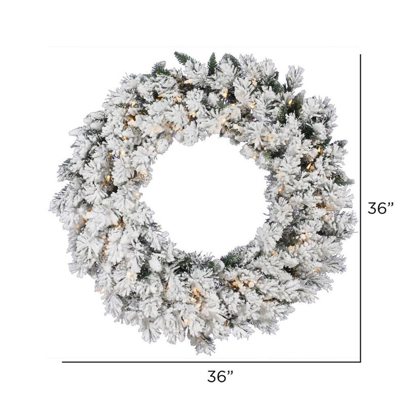 Vickerman 36" Flocked Snow Ridge Artificial Christmas Wreath, Warm White LED Lights - Faux Snowy Christmas Wreath - Indoor Seasonal Home Wall Decor image number 1