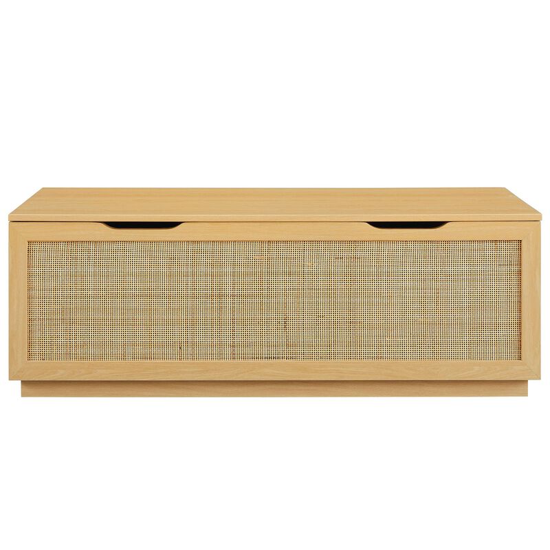 Modway Soma Rattan Storage Bench in Oak &ndash; Faux Cane Flip-Top Low Profile Storage Ottoman for Bedroom, Entryway, or Living Room image number 7