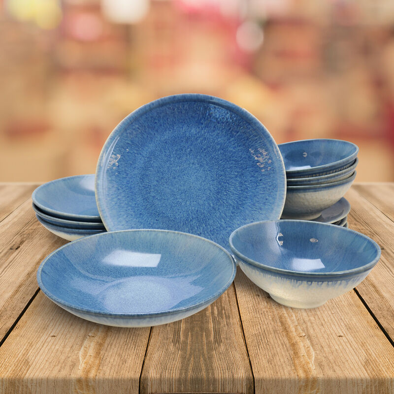 Gibson Elite 12 Piece Ombr&Atilde;&copy; Blue Double Bowl Dinnerware Set image number 5