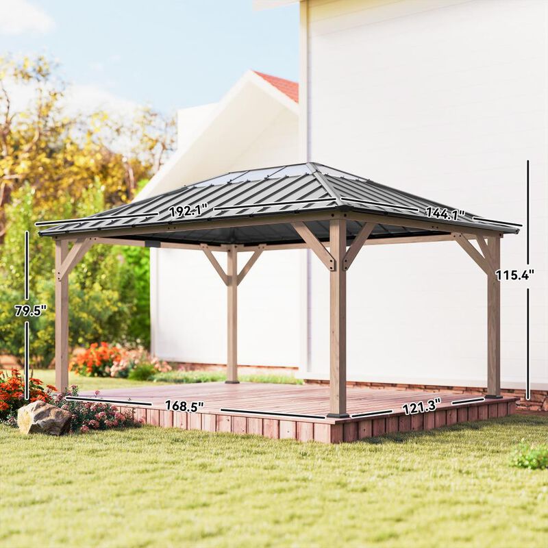 Hivvago 12x16 Outdoor Hardtop Wood Gazebo image number 2