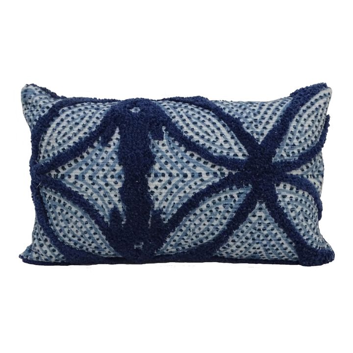 24” Blue Handloomed Embroidered Throw Pillow